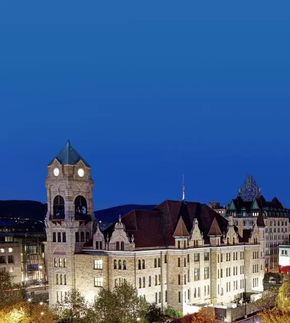 Lackawanna County Courthouse in downtown Scranton at dusk